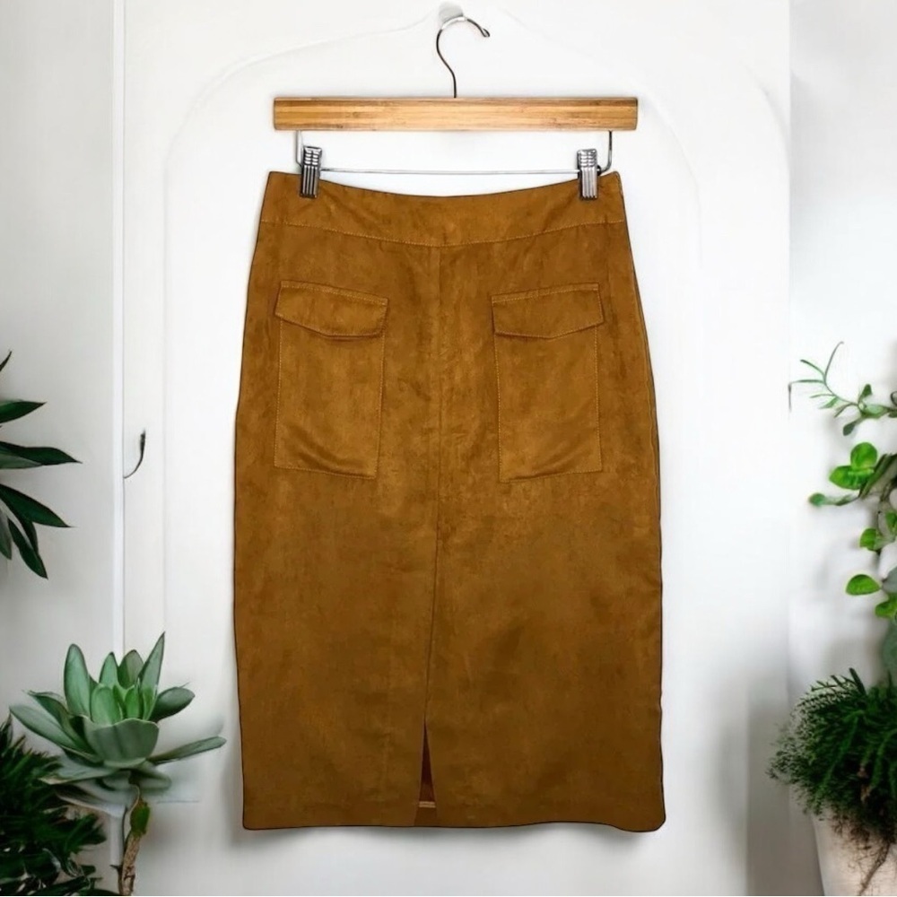 WEILI ZHENG Faux Suede Microfiber 3/4 Length Pencil Skirt